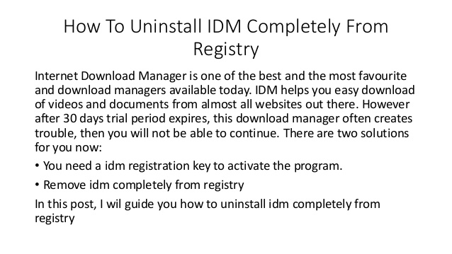 How To Delete Idm Key From Registry